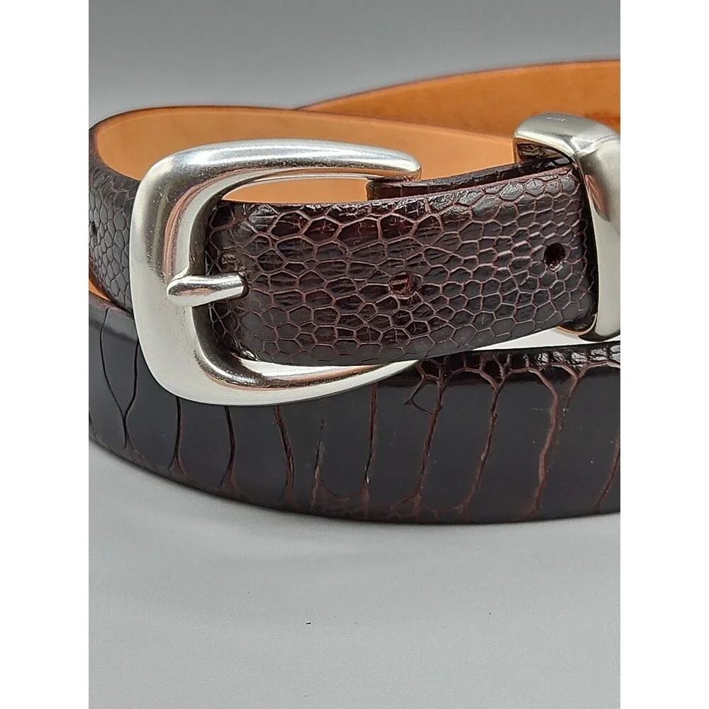 Genuine African Ostrich Leg Saddlebags Leather Brown Belt Made In USA 38